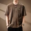 Camiseta de algodón jacquard retro estilo americano de manga corta para hombre, con corte holgado, diseño único y un cuello redondo fresco y transpirable, perfecta para el verano