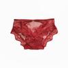 Vermelho romântico ~ Roupa íntima feminina de renda vermelha francesa este ano, calcinha sexy pura com cintura média e vazada