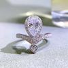 Joias de Ouro Longlong Nova Prata 925 Coroa em Forma de Pera Gota D'água Anel de Diamante 6*9 Fashionável Simples Versátil Peça Única Dropshipping