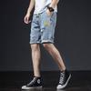 Shorts jeans masculinos finos de verão 2023, lançamento, marca da moda, estilo Hong Kong, estilo coreano, calças de comprimento médio da moda