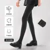 Leggings de cintura alta para mujer con finas rayas verticales, forrados de felpa y engrosados para otoño e invierno, mallas de compresión grises para usar como prenda exterior
