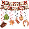 2024 Amazon Transfronterizo Tema Denim Occidental Decoración Bandera Feliz Cumpleaños Decoración Colgante en Espiral Venta al por Mayor Personalización