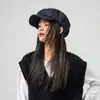 Boina de Mezclilla para Mujer, Nuevo Sombrero Octagonal Vintage de Otoño e Invierno, Sombrero de Artista, Versátil Sombrero Grande de Nube Que Hace que el Rostro Parezca Más Pequeño