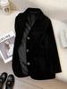Blazer de Pana Negro Ajustado para Mujer Otoño e Invierno 2025 Nuevo Traje Casual de Alta Calidad