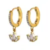 Brincos de Trevo Zircônia Microincrustados com Diamantes Cheios Sugar Aço Inoxidável Banhado a Ouro a Vácuo PVD Brincos de Luxo Leve Elegantes para Mulheres