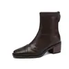 Nuevas botas ajustadas de otoño e invierno con tacón medio grueso, botines cortos para mujer, botas de moda retro de lujo ligero de nicho con punta cuadrada para el día a día