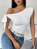 Novedad Otoño e Invierno 2026 Aliexpress Ropa Femenina Transfronteriza Sexy Camiseta con Escote Asimétrico y Diseño de Hombro Caído, Top Corto de Nicho
