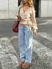 Marca independente Wish roupas femininas primavera e outono top liso com alças, suéter de tricô cruzado irregular de gola V curta