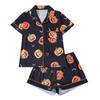 Comércio Exterior Transfronteiriço Novo Pijama Feminino Europeu e Americano Halloween Estampado Lapela Manga Curta Shorts Conjunto Europeu e Americano para Usar em Casa