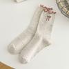Meias de Lã Meia-Bota com Borda de Orelha de Madeira para Mulheres Meia-Bota Média Meias de Algodão da Moda Estilo Japonês Meias Empilhadas com Laço Meias Longas de Renda