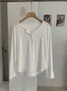 KEKEZOON Camiseta de Manga Larga Básica Color Sólido con Cuello Redondo y Botones Pequeños 2026 Otoño Top Casual 8459