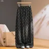 Pantalones de lunares de pierna ancha para mujer, de cintura alta, corte holgado, adelgazantes, estilo fino de verano, largos hasta el suelo