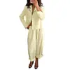 Conjunto de pijama outono/inverno novo, estilo europeu e americano, com blocos de cor amarelo cremoso, mangas compridas e calças compridas, adequado para usar ao ar livre, conjunto exclusivo para casa de comércio exterior 2026