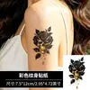 Adesivo de tatuagem estilo escuro com relevo dourado com caveira, rosa preta, gotas douradas, para ombros, braços superiores e costas, adesivo de tatuagem temporária à prova d'água