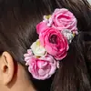 Acessórios Transfronteiriços Europeus e Americanos, Pente de Cabelo e Grampo de Cabelo com Flores Artificiais Doces, Ornamento de Cabelo de Flor Estilo Férias Boêmio com Laço