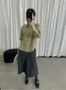 Camisa de Botão Único Solta de Manga Longa Bordada com Letra e Xadrez Escovado 2025, Novo Estilo Coreano de Primavera para Tamanhos Petite