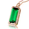 Kaiwei K oro rosa esmeralda rectangular colgante de diamante esmeralda verde coloreada turmalina verde diamante collar cristal