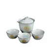 Juego Portátil de Cerámica para Viaje, Taza Rápida, Una Tetera y Tres Tazas, Tetera para Exteriores, Juego de Té Kung Fu Horno Ru, Regalo de Negocio, Celadón