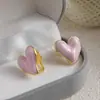 Brincos de Verão Simples Rosa com Esmalte Pingado, Presilhas de Mosquito para Mulheres Sem Furos na Orelha, Estilo Menina Doce, Temperamento Gentil