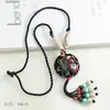Collar de Cerámica con Cuentas Estilo Chino Vintage Colgante Tejido Versátil Artístico Accesorio Cadena Larga para Suéter Estilo Étnico para Mujer