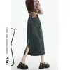 Saia Midi Jeans de Cintura Alta em A para Mulheres 2024 Nova Verão Fina Retro Fenda Traseira Emagrecedora para Quadril