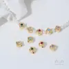 Contas Espaçadoras de Trevo de Quatro Folhas Rombus de Zircônia Colorida Banhadas a Ouro 14K que Preservam a Cor com Furo para Montagem de Pulseira Colar DIY