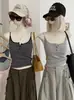 Camisole listrada retrô KEKEZOON com botões, corte justo, com bojo, top de base, atacado 8663
