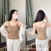 Camisola de cuello cuadrado cepillada para otoño e invierno, ropa interior cálida para mujer con almohadilla en el pecho, prenda interior y exterior de una pieza, top básico