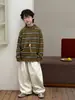 Tienda de Algodón Suéter para Niños Otoño Ropa de Punto Infantil 2026 Nueva Versión Coreana Lana Vintage Rayas Conjunto de Ropa para Niños