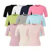 Camiseta Lisa de Color Sólido Moderna y Elegante con Cuello Redondo Pequeño y Mangas Medias, Nuevo Modelo de Primavera, Capa Base Versátil y de Corte Ajustado para Mujer