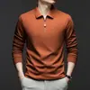 Popular Camisa Polo Cepillada de Media Cremallera Manga Larga para Hombre Cuello Solapa Primavera y Otoño Seda de Morera Tops para Hombres de Mediana Edad Camiseta