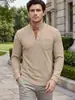Roupas masculinas transfronteiriças estilo americano jacquard texturizado gola henley camisa polo comércio exterior primavera e outono bolso no peito moletom de malha casual