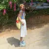 Pantalones cortos de pierna ancha holgados de cintura alta retro americanos nuevos de verano, jeans rectos blancos versátiles y fluidos para mujer