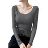 Camiseta Básica de Modal para Mujer Manga Larga Otoño e Invierno Cuello Redondo Top Máscara Textura Todo Fósforo Ajustado Cuello Bajo Camiseta de Manga Larga Moderna