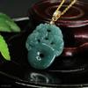 Collar Colgante de Jade Natural Grado A Aiyu Agua Azul Doble Pixiu Hebilla de Seguridad Venta al por Mayor en Vivo Dropshipping S4081201