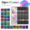 Novo Conjunto de Canetas Glitter Dupla Face Duas Cores para Crianças DIY Jornal Manual Pintura Pigmento Conjunto Especial Pincel Fluorescente