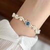 Pulseira de Pérolas Swarovski Água-Marinha Estilo Xiaohongshu, Estilo Minimalista Fashion, Pulseira com Design de Tecelagem em Fio de Pesca para Mulheres