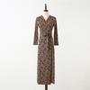 Vestido Largo Ajustado con Cuello en V, Mangas Largas de Atar, Falda Estampada para Mujer Pgdvf2025 Falda Cruzada, Nuevo Estilo Primavera y Otoño