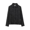 Roupas Femininas de Inverno 2024 Transfronteiriças Estilo Europeu e Americano Camisa Plissada Translúcida com Estampa de Flor Queimada Vestido Midi Plissado