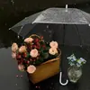 Paraguas de Lluvia Transparente Tamaño Grande Engrosado Doble Persona Color Sólido Unisex Resistente al Viento Reforzado Doble Costilla Semi-Automático Mango Largo