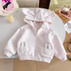 Chaqueta con Capucha de Orejas de Conejo para Niña Estilo Nuevo Primavera y Otoño Cardigan con Cremallera con Adorno de Encaje para Bebé Niña Top Lindo de Moda