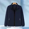 Jaqueta de cor sólida, gola alta, de abotoamento simples, vestuário de trabalho unissex, personalizável com logotipos impressos, adequada para uso diário, deslocamento e atividades ao ar livre