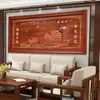 Pintura de Parede Escultura em Madeira Dongyang Madeira Maciça Chinesa Sala de Estar Parede de Fundo Pintura Decorativa Pingente Escritório Placa Decorativa Horizontal para Pendurar na Parede
