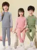 Pijamas Quentes Infantis, Roupas de Outono para Meninos, Conjuntos de Roupa Íntima para Jovens, Roupas de Casa para Meninas, Conjuntos de Roupa Base