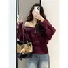 Tamanho Plus Estilo Coreano Estilo Preguiçoso Gola V Manga Morcego Malha para Mulheres Outono e Inverno Alças na Cintura Efeito Emagrecedor Top de Malha