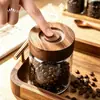 Juego de Frascos Sellados de Vidrio con Tapa de Palo de Rosa con Bandeja para Transportar para Granos de Café, Té y Almacenamiento de Alimentos de Cocina