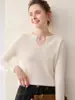 Nuevo Suéter de Punto para Mujer 2026 Otoño/Invierno de Cachemira Pura Cepillado Cuello Redondo en V Holgado Moda Estilo Perezoso