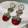 Pendientes de Resina con Incrustaciones de Flores Nuevos de Otoño e Invierno Pendientes de Pétalos Metálicos de Cristal Estilo Étnico Europeo y Americano Pendientes Retro