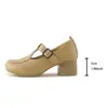 2026 Primavera y Verano Nuevos Zapatos Casuales de Moda de Comercio Exterior para Mujer Zapatos Individuales de Cuero Suave Retro Punta Redonda Tacón Medio para Mujer Transfronterizo