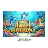 Tecido de fundo de aniversário infantil transfronteiriço 100D celebração de festa decoração de cena de sereia banner de aniversário atacado
